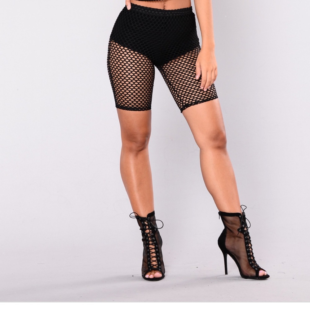 Black fishnet biker shorts